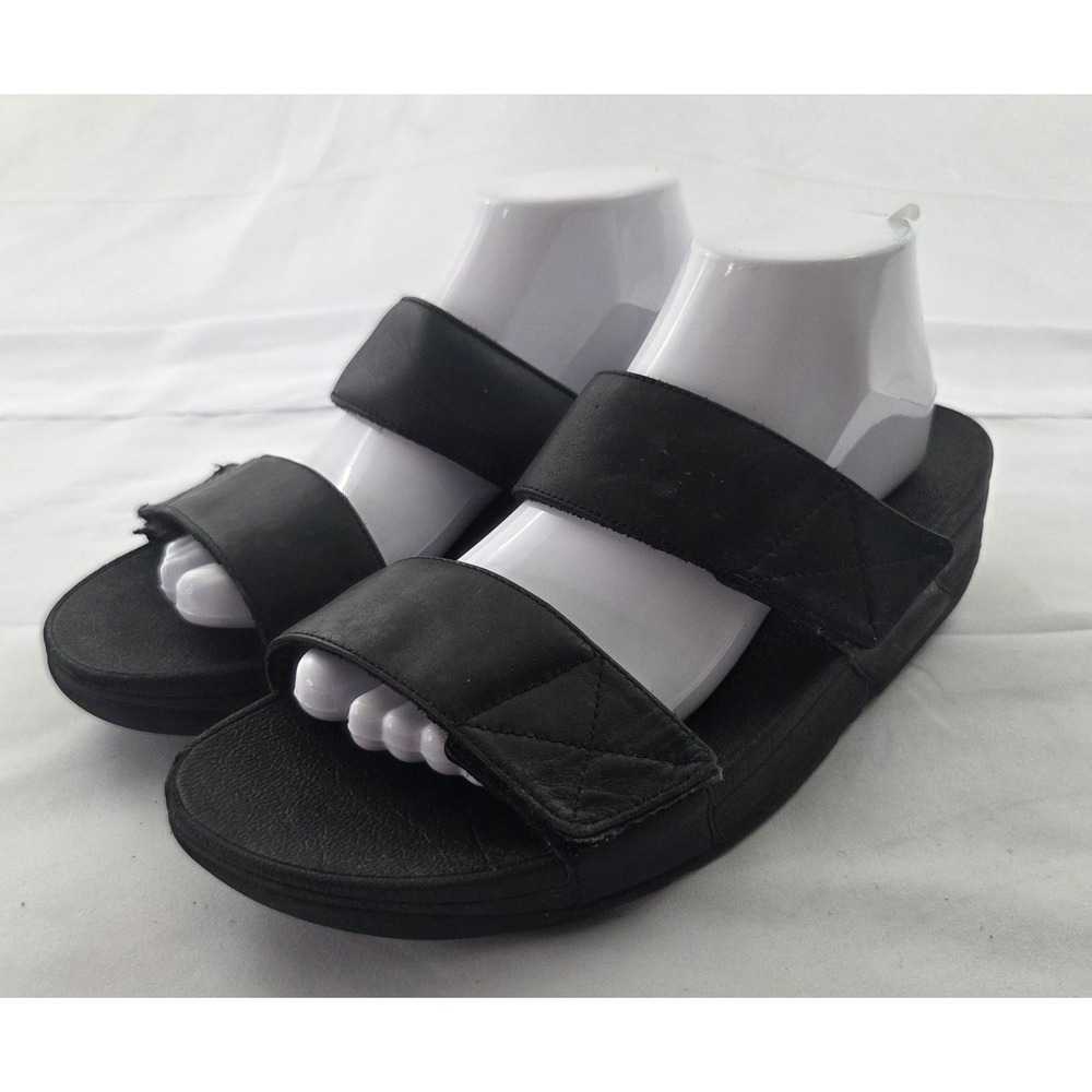 FitFlop Slide Sandals Womens 10 Black Adjustable Strap Minimalist Gorpcore Shoes